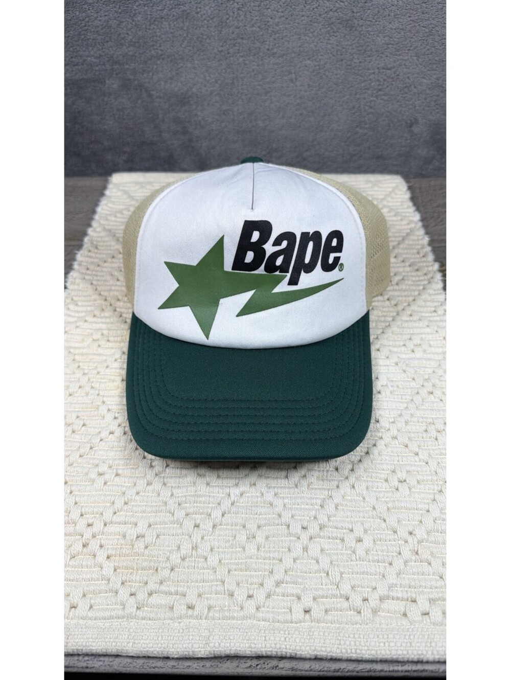 A Bathing Ape BAPE Sta Logo Mesh Trucker Hat Green Snapback Cap OSFA